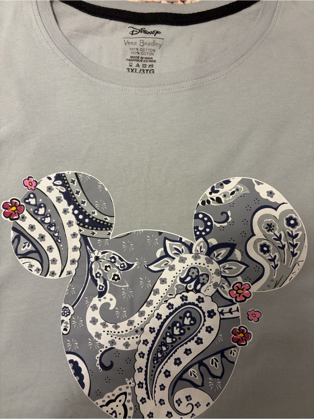 Disney Vera Bradley Light Gray Paisley Mickey Mouse Tee with Navy & Pink Accents - Picture 3 of 3